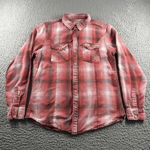 Kimes Ranch Shirt Mens M Red Plaid Long Sleeve Western Flannel Distressed Button